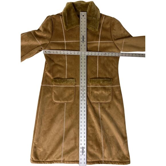 Fitz-Wright faux suede tan trench coat Woman XL Vintage Boho Indie Glam Vegan - Picture 3 of 8